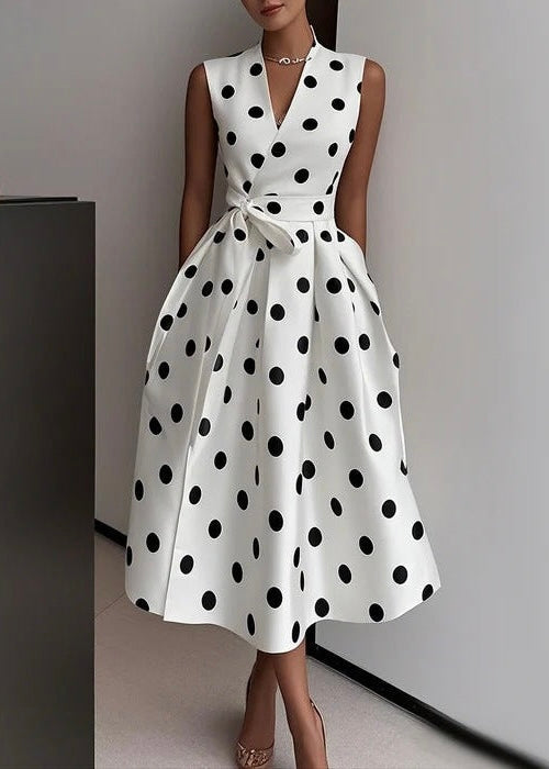 Retro Polka Midi Dress With Belt