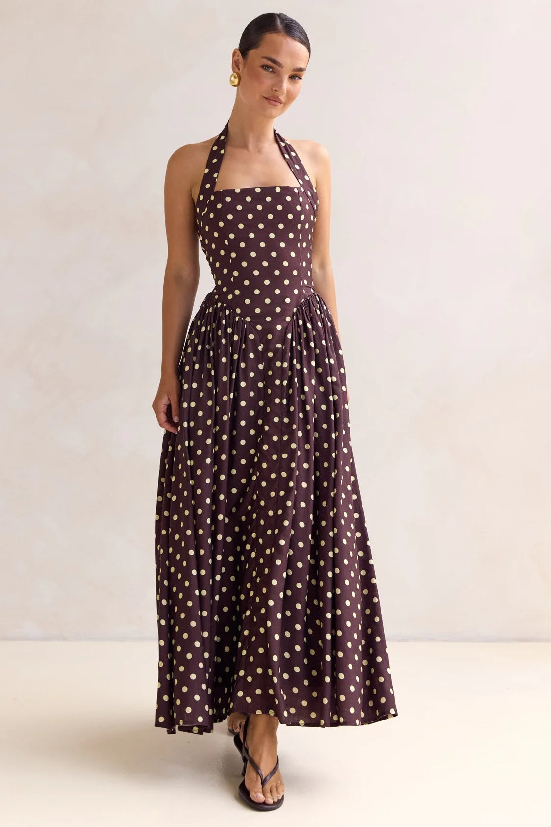 Inaya Drop Waist Polka Midi Dress