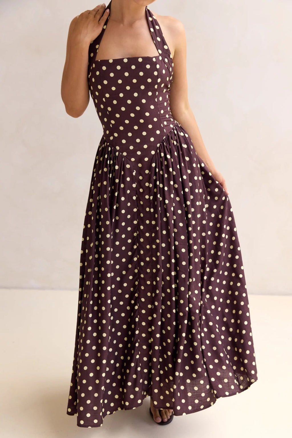 Inaya Drop Waist Polka Midi Dress