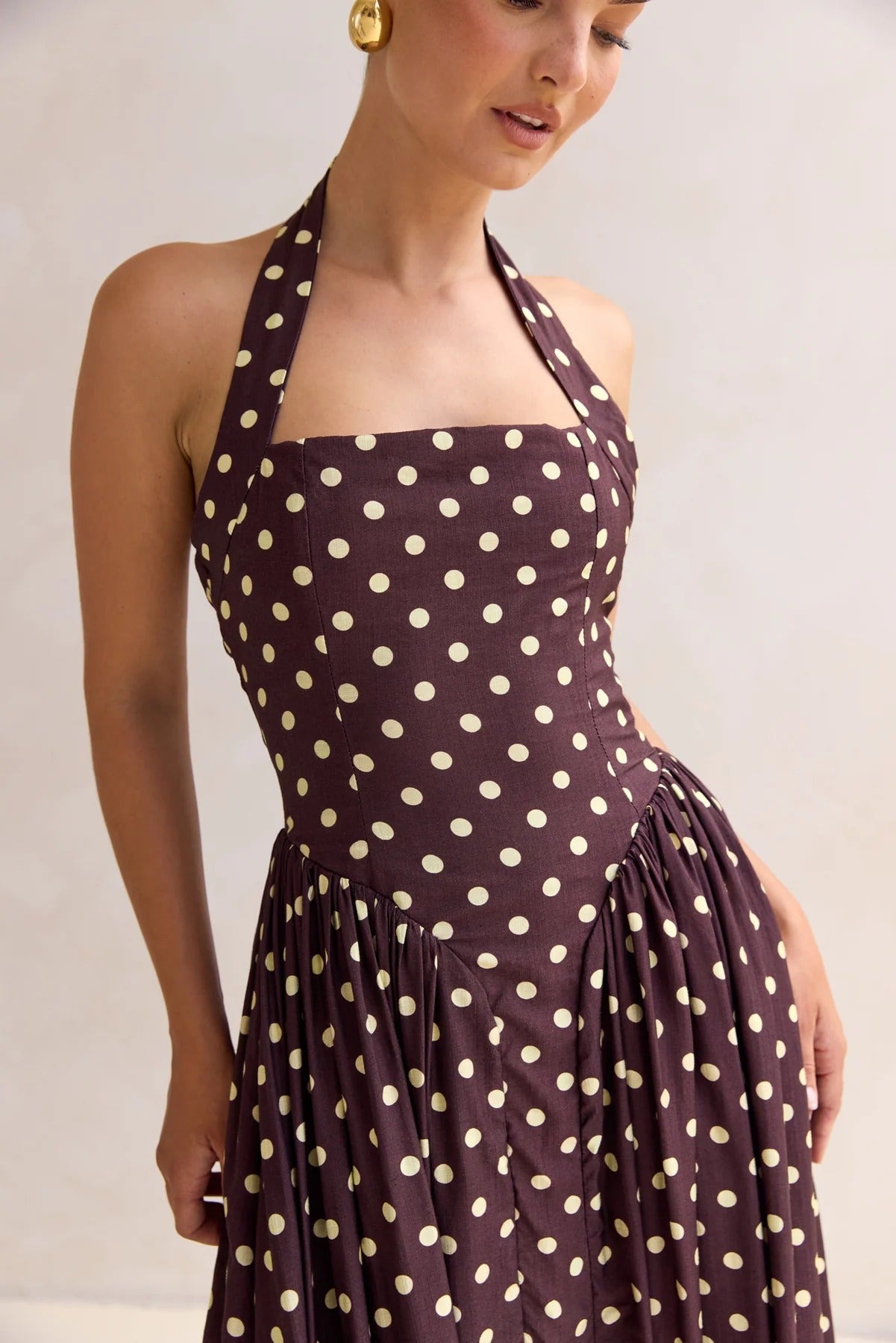 Inaya Drop Waist Polka Midi Dress
