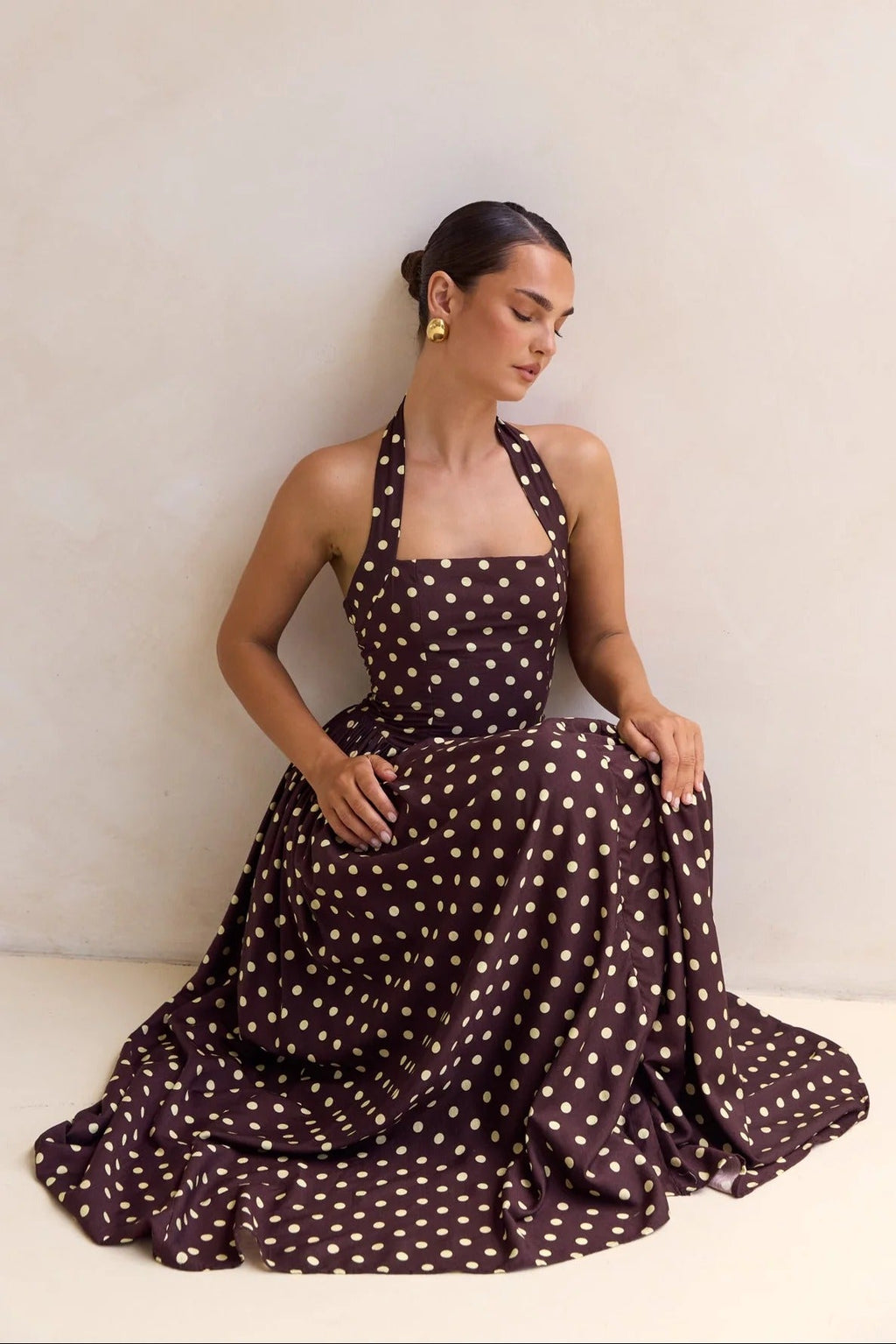 Inaya Drop Waist Polka Midi Dress