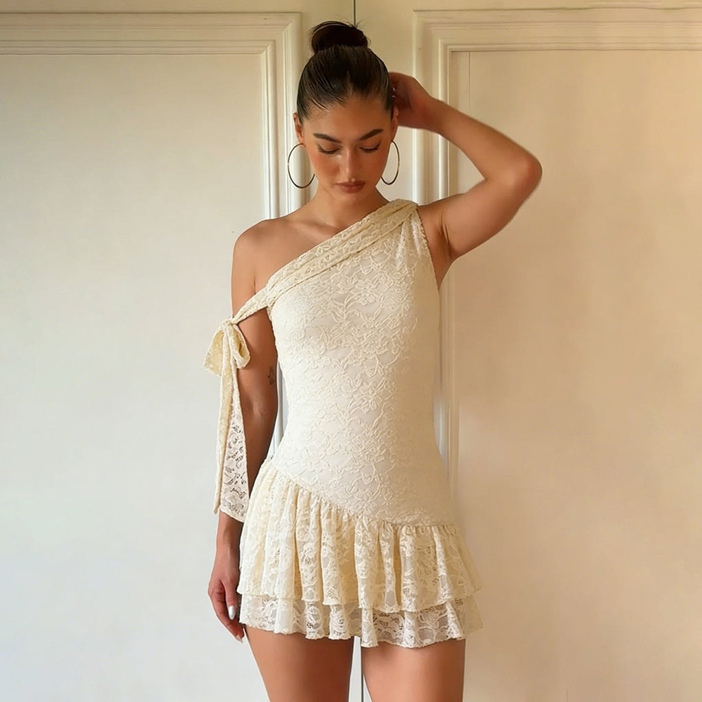 Robert Lace Ruffle Mini Dress