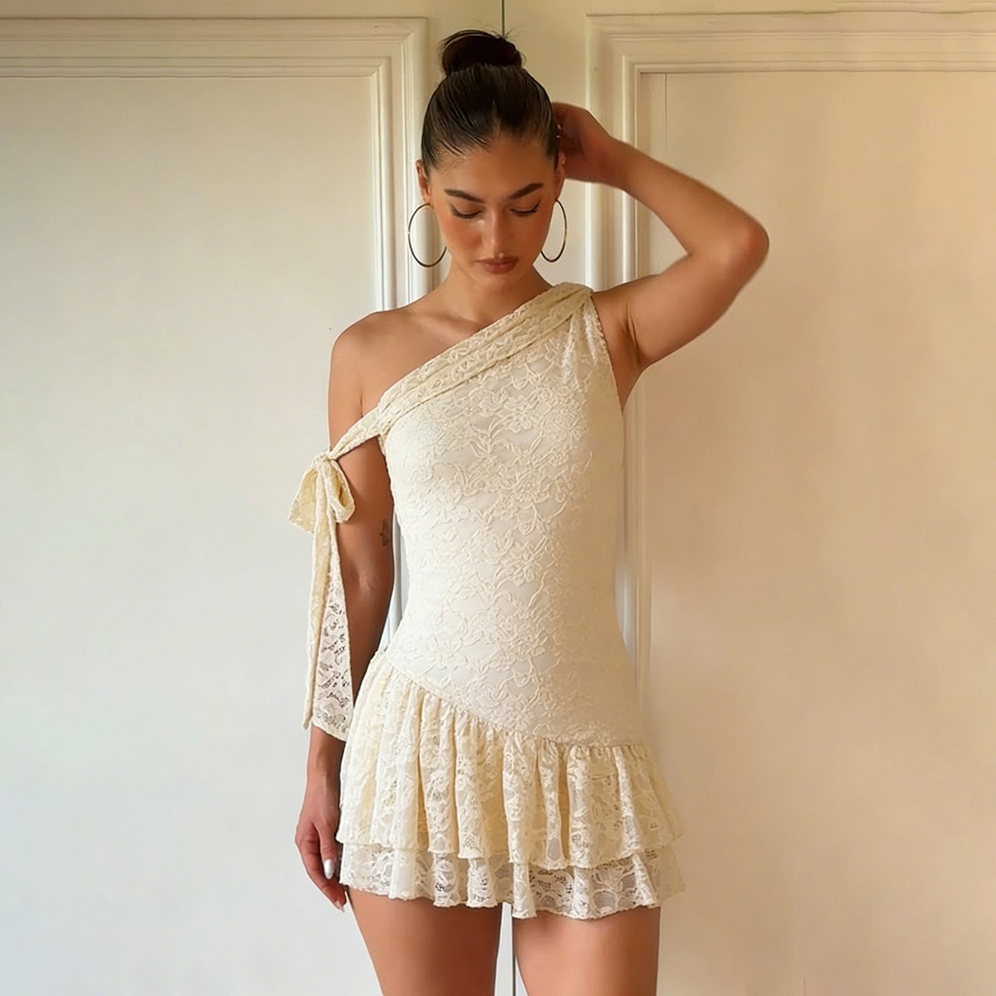 Robert Lace Ruffle Mini Dress