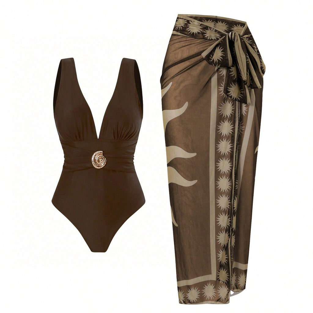 Zelie Printed Swimsuit With Sarong