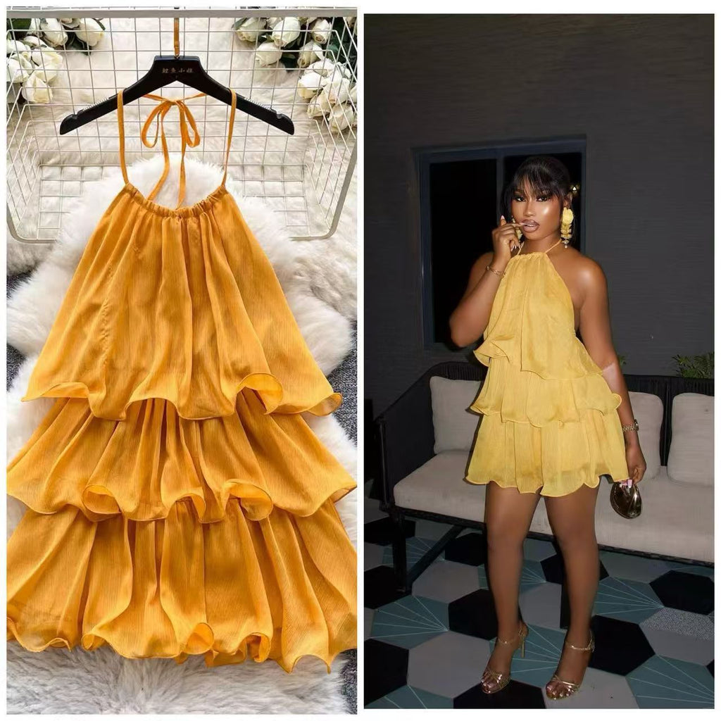 Adela Halterneck Ruffle Mini Dress