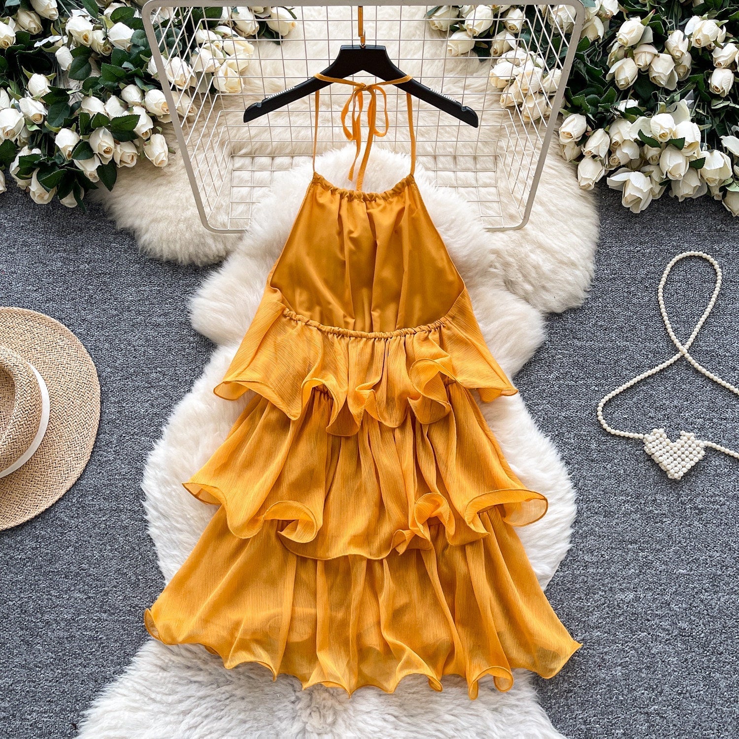 Adela Halterneck Ruffle Mini Dress