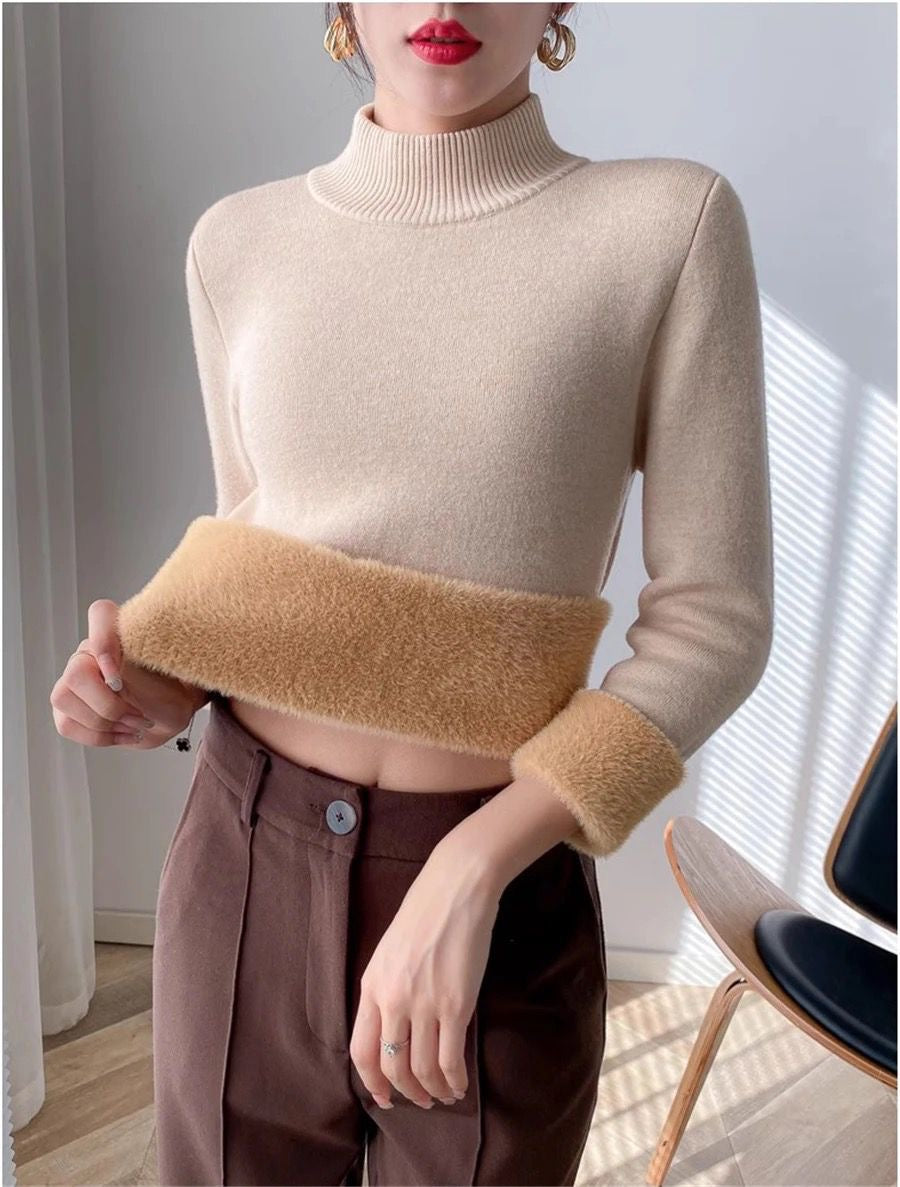 Barisa Fleece Lined Premium Sweater In White