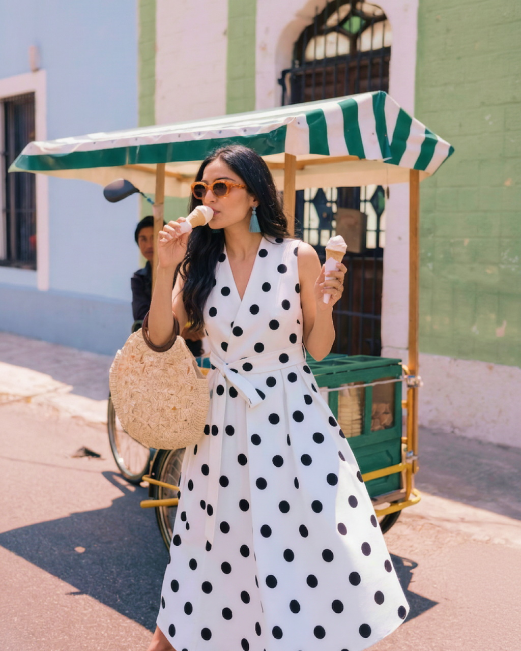 Retro Polka Midi Dress With Belt