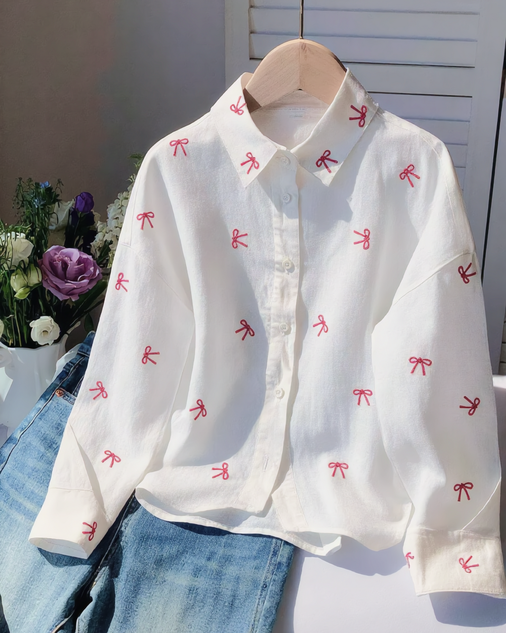 Diletta Bow Summer Cotton Shirt
