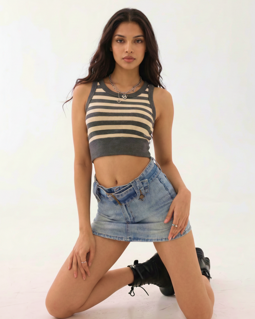 Demy Striped Crop Padded Top