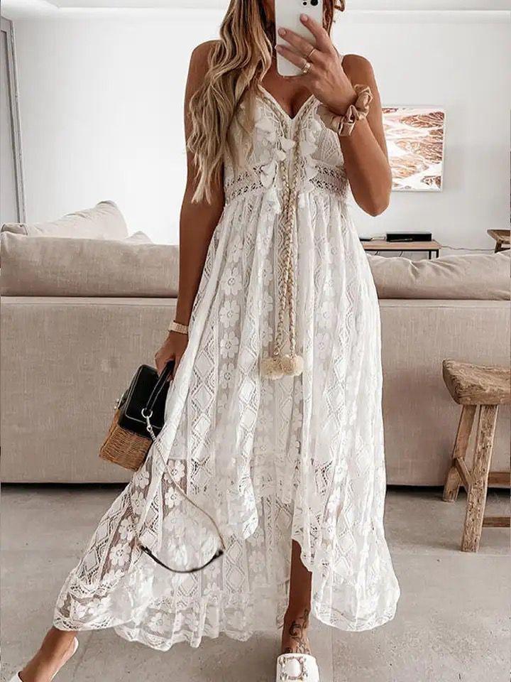 Semenna Lace Patchwork Dress InåÊWhite