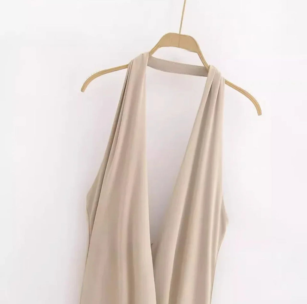 Kia Halterneck Maxi Dress In Beige