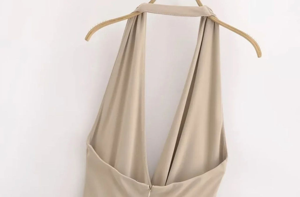 Kia Halterneck Maxi Dress In Beige