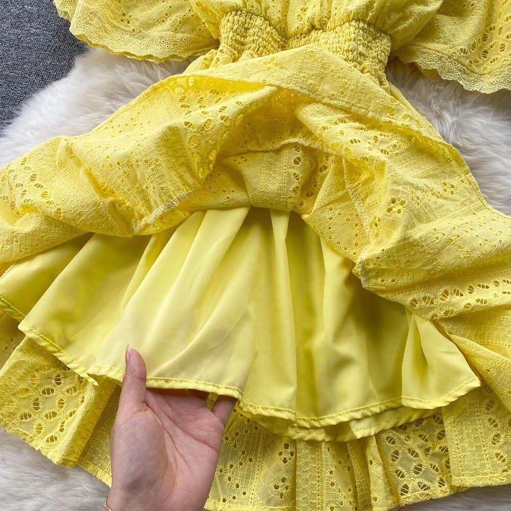 Pepe Eyelet Dress In Yellow