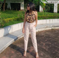 Leopard Print Halter Neck Top In Brown