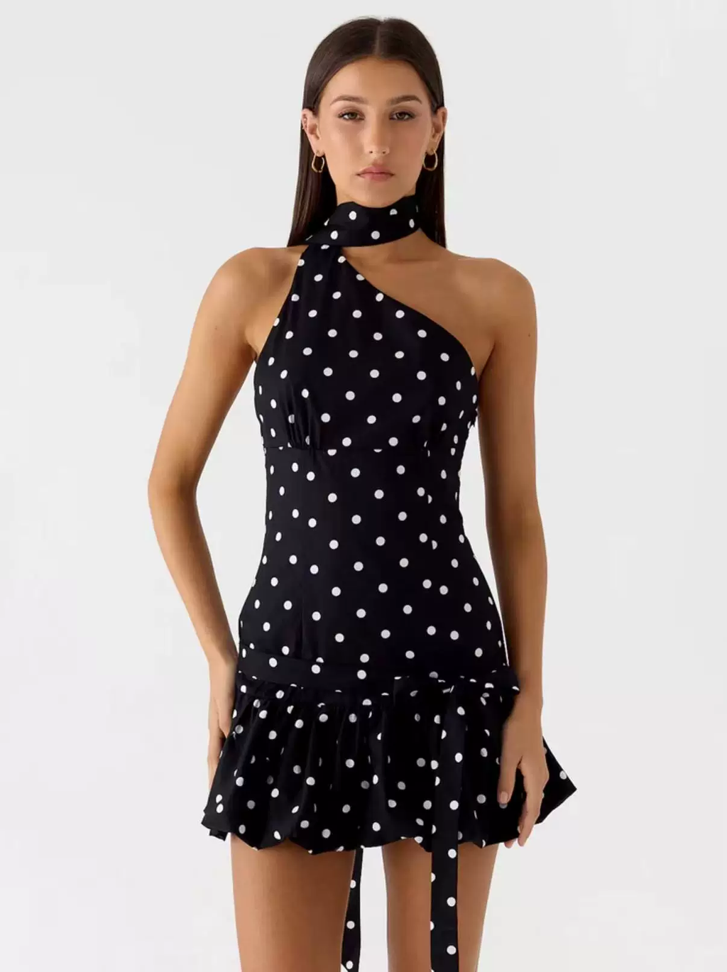 Iris Balloon Polka Mini Dress With Belt