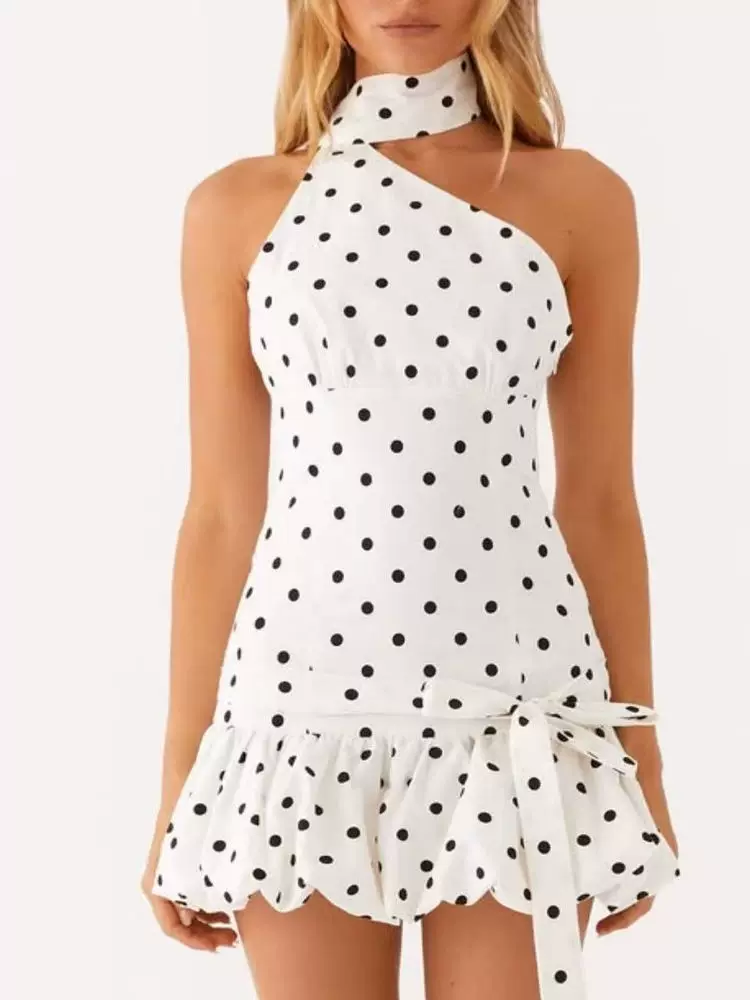 Iris Balloon Polka Mini Dress With Belt